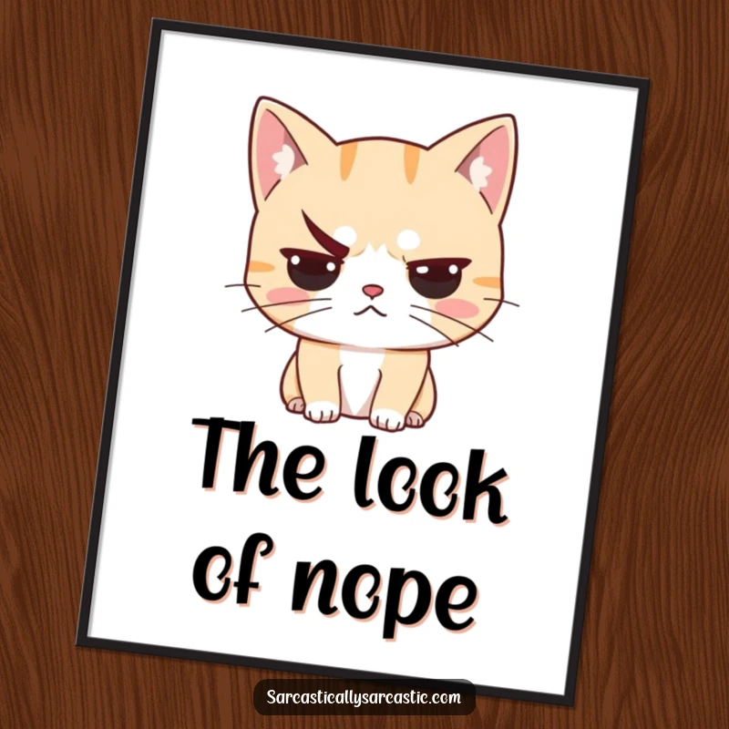 Funny unimpressed cat digital art print of a cat with a raised eyebrow, conveying skepticism and unimpressed judgment with artistic flair.