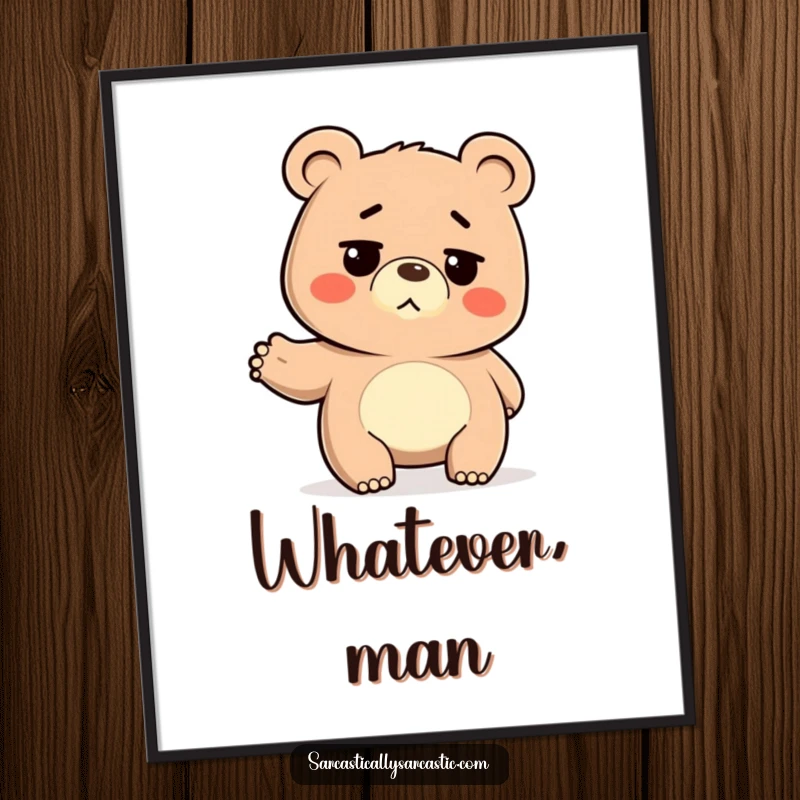 Funny Digital Art Print: Deadpan bear shrugging its shoulders, a humorous and minimalist piece for effortlessly cool wall decor.