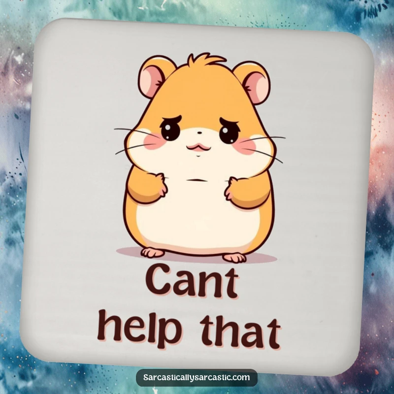 Funny Kawaii Hamster Coaster: A cute hamster shrugs comically with a deadpan expression, offering funny surface protection.