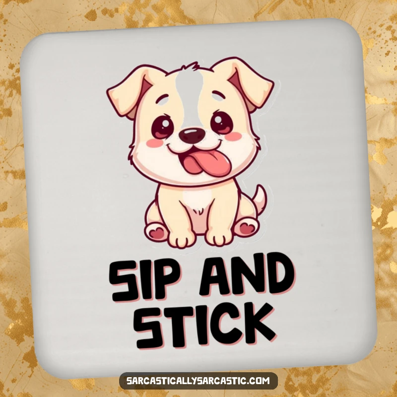 Funny Dog Coaster: A dog playfully sticks its tongue out from the side, protecting surfaces with humor.