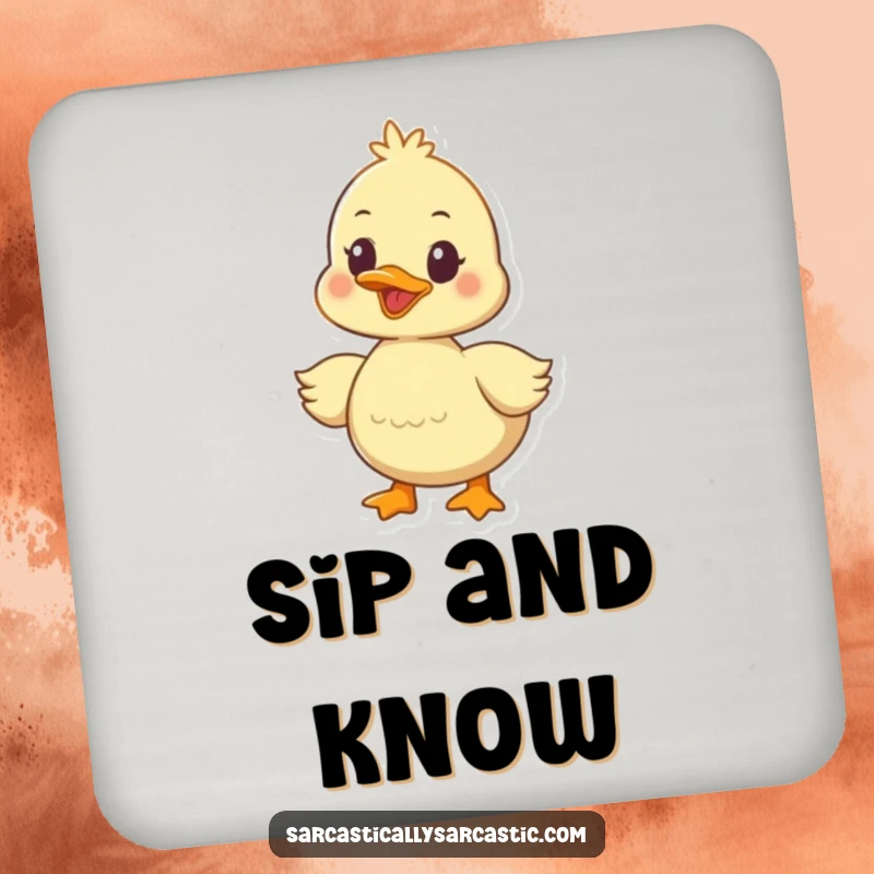 Funny duckling coaster with a happy, quacking character and a subtle, knowing expression, protecting surfaces with style.