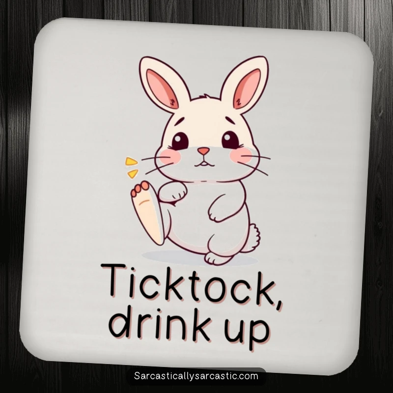 Funny Kawaii Rabbit Coaster: A cute bunny taps its foot comically, offering funny surface protection with a sigh.