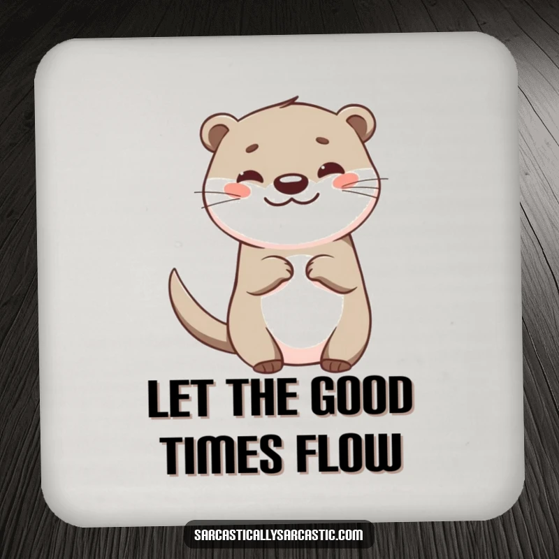 Funny otter coaster featuring a happy otter with a teasing tail flick and a smirk, adding playful charm.