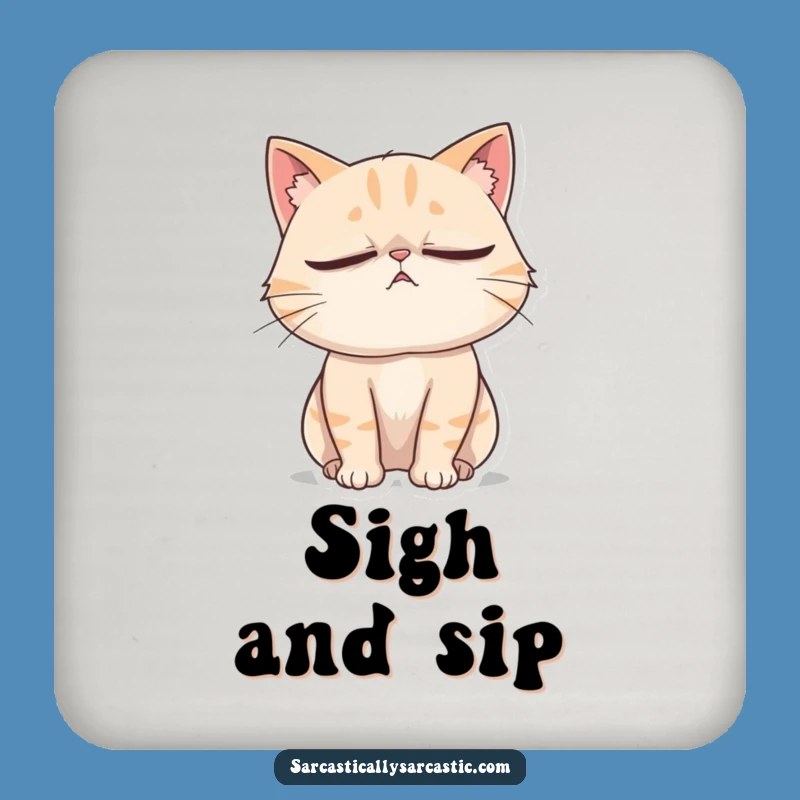 Funny Cat Eye Roll Coaster: Dramatic Sighing Feline Drinkware