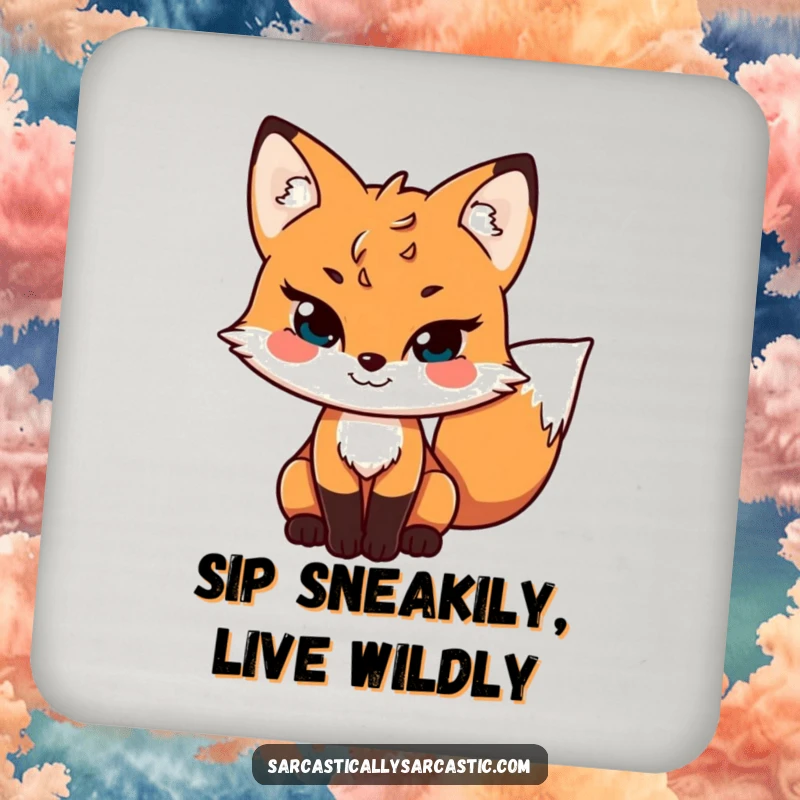 Funny drink coasters featuring a sly fox with a mischievous grin and wagging tail, protecting surfaces with a dash of witty charm.