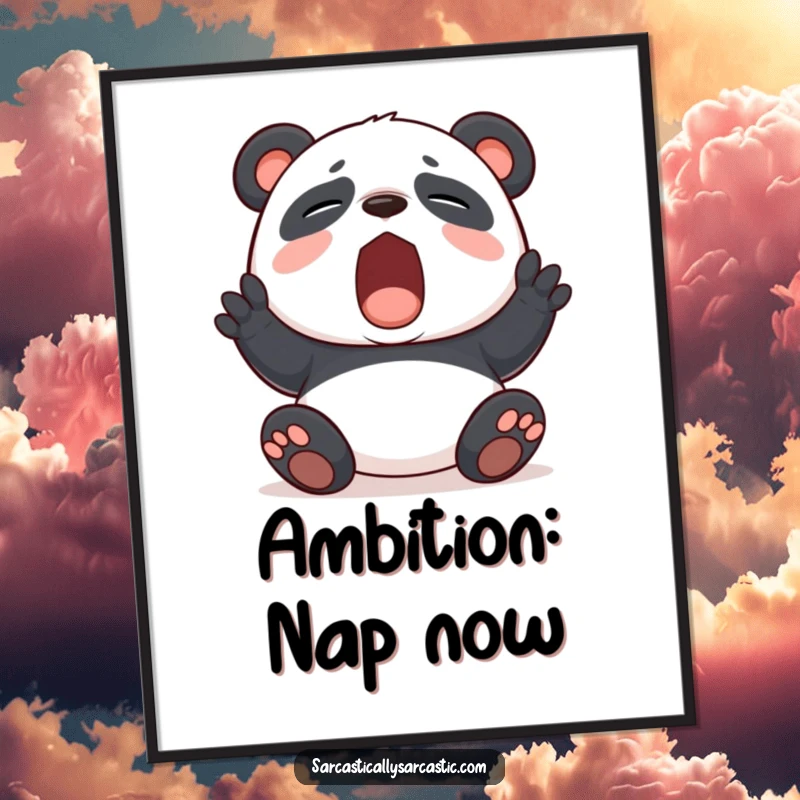 Funny panda yawning with a dramatic, feigned bored expression on a stylish poster, adding humor to any room.