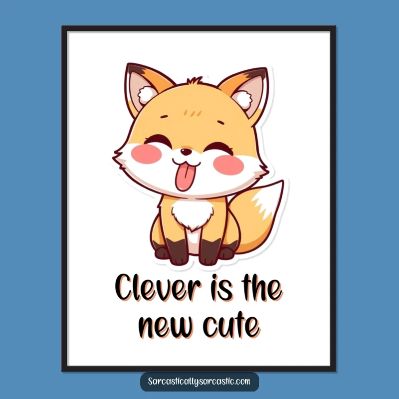 Kawaii Fox Tongue Out Poster, Adorable Wall Art Funny Gift