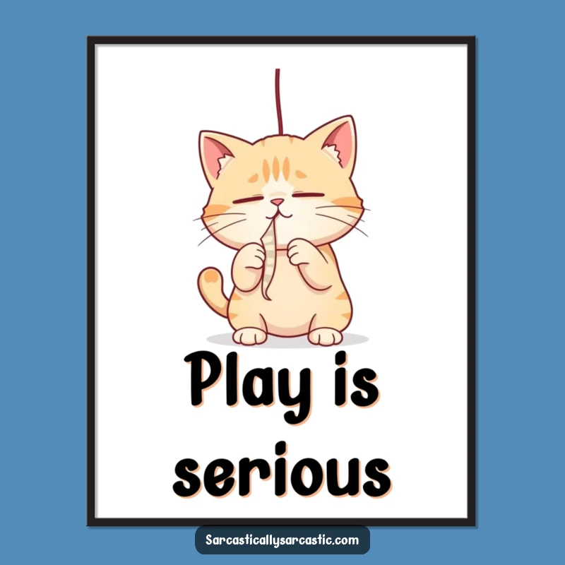 Funny Cat Poster: Playful String Batting Art, Hilarious Funny Gift for Wall Decor