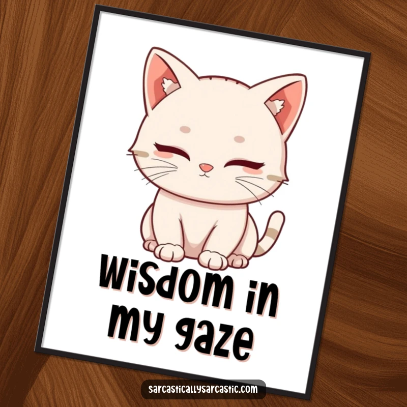 Funny poster showcasing a kawaii cat's slow, knowing blink, conveying a sense of intelligence and gentle amusement for wall decor.