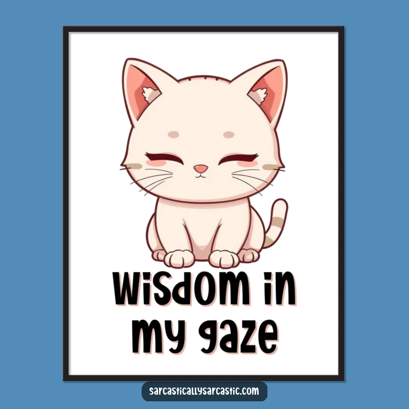 Funny Kawaii Cat Blink Poster: Wise Wall Art and Hilarious Gift