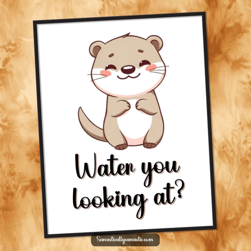 Funny otter poster featuring a happy otter character with a teasing tail flick and a mischievous smirk, bringing joy.