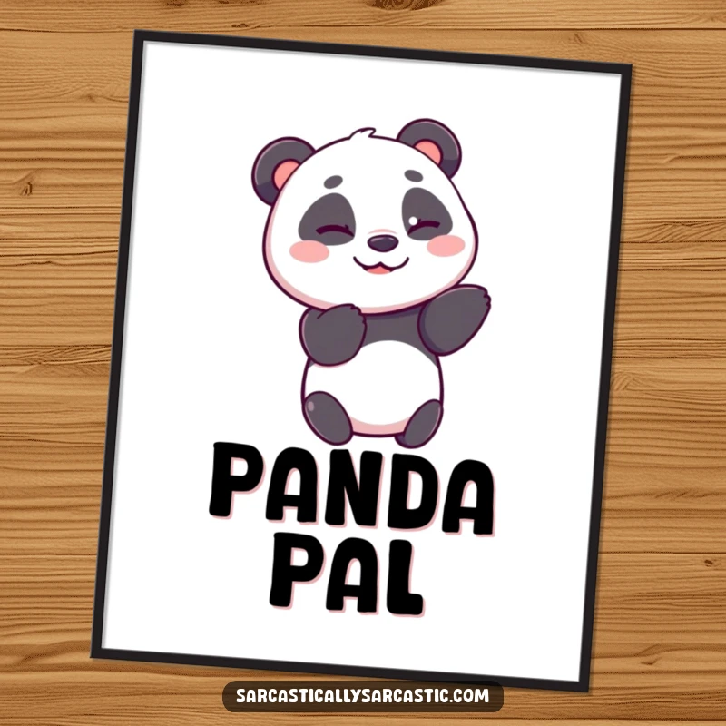 Funny panda poster showcasing a cheerful panda bear giving a subtle, knowing wink, adding a touch of playful intelligence.