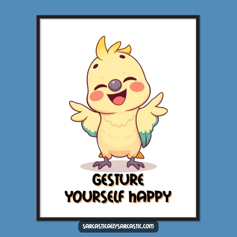 Funny Parrot Mimicking Gesture Poster: Vibrant Wall Art for Laugh Lovers!