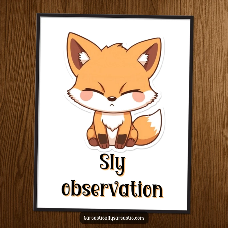 Funny poster art print featuring a fox character with a sly, cunning expression and one eye closed in a knowing wink.