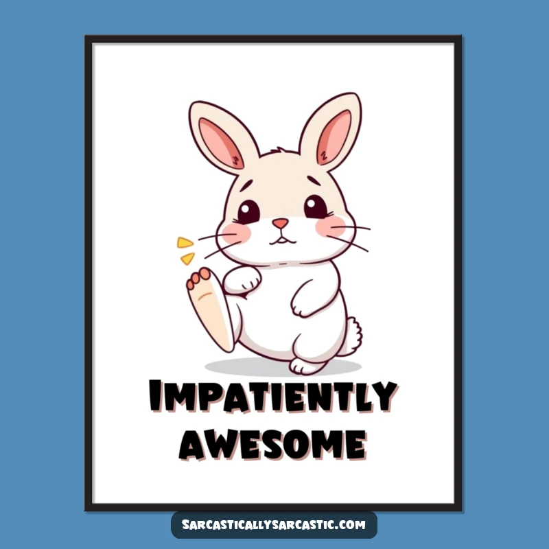 Funny Kawaii Rabbit Poster: Impatient Tapping Foot Art, Hilarious Home Decor Funny Gift!