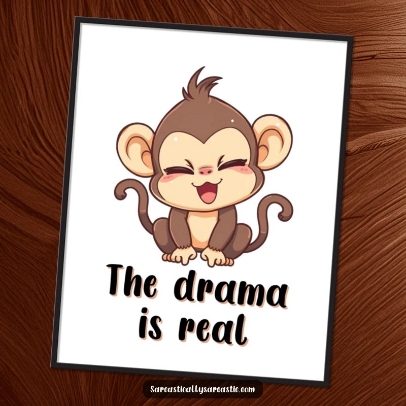 Funny poster art of a kawaii monkey dramatically rolling its eyes, capturing a moment of playful exasperation.