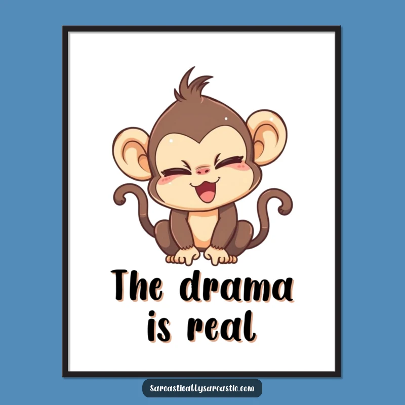 Kawaii Monkey Eye Roll Poster, Sarcastic Wall Art Funny Gift
