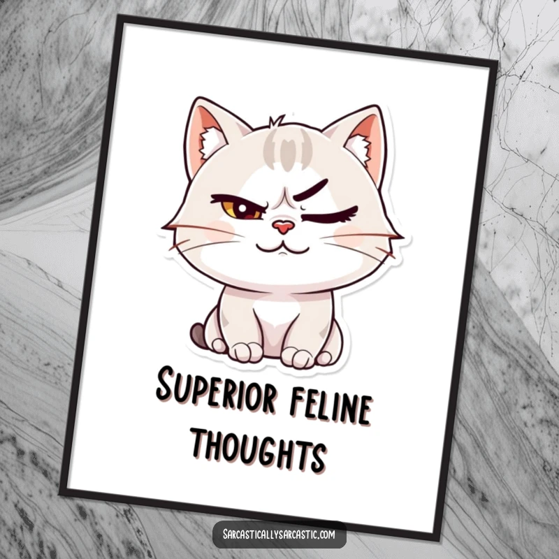Funny cat character art print, smirking with a raised eyebrow, adding a touch of feline confidence and playful mischief.