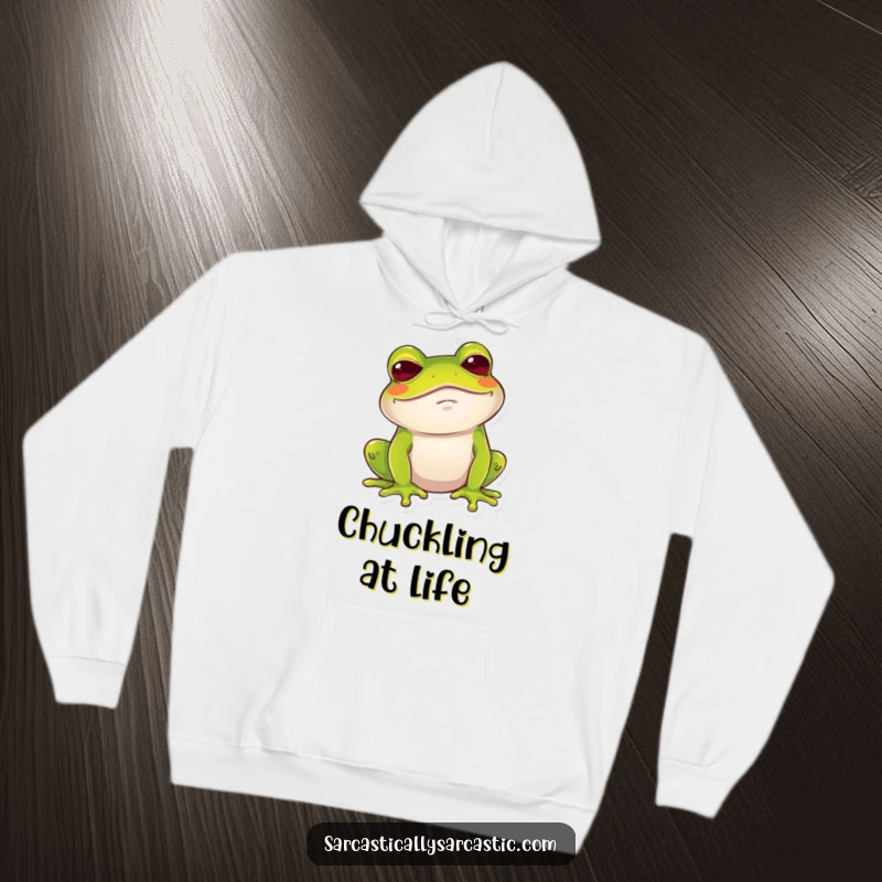 Funny Frog Hoodie: A frog gives a dry, amused chuckle with a raised brow, offering cozy humor and wit.