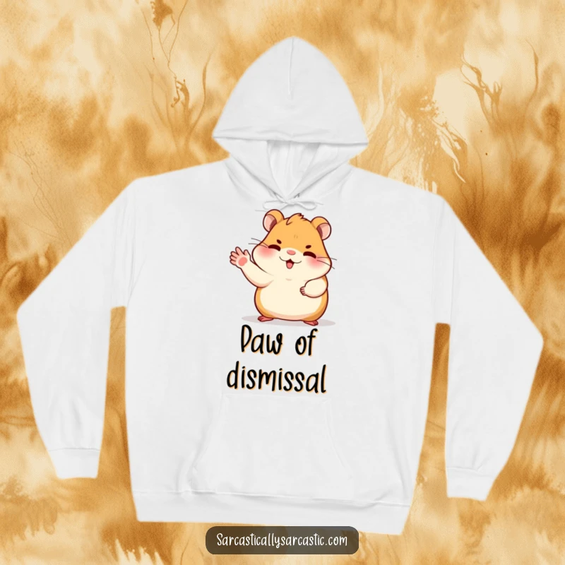 Funny dismissive hamster hoodie featuring a sassy hamster gesturing dismissively with its paw, perfect for comfort and setting boundaries.