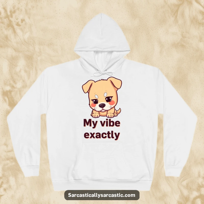 Funny dog hoodie showing a dog with a raised eyebrow, radiating subtle amusement. Perfect cozy, funny gift.