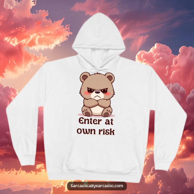 Funny Grumpy Bear Cub Hoodie showing a cute cub with crossed arms, radiating a sleepy, unimpressed vibe.