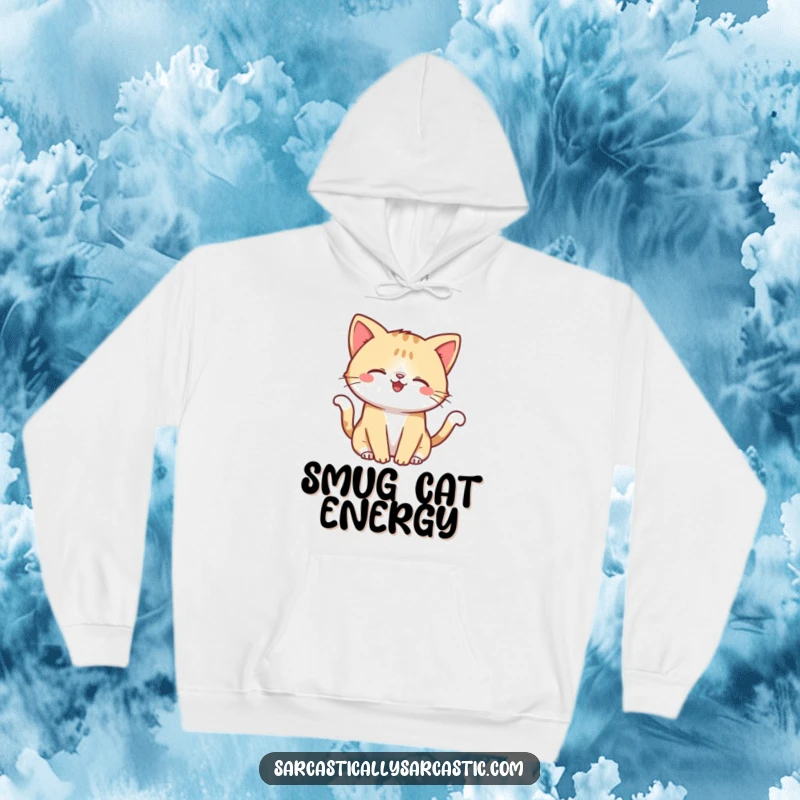 Funny hoodie featuring a kawaii cat with a smirk, playfully flicking its tail, offering cozy and mischievous comfort.