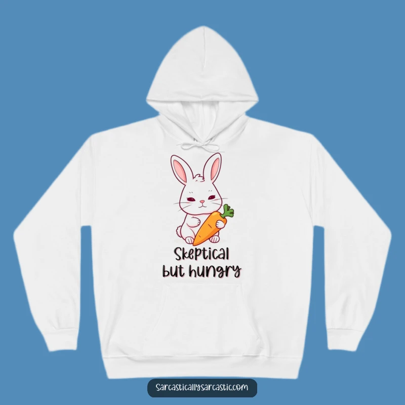 Funny Skeptical Rabbit Hoodie: Cozy Eyebrow Raised, Carrot Doubt Hoodie