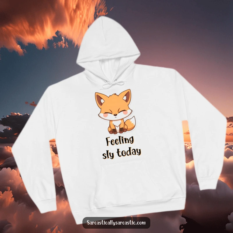 Funny hoodie design of a fox character with a sly, knowing wink and a subtle grin, offering cozy and cunning vibes.
