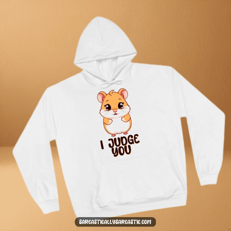 Funny hamster hoodie featuring a cute, smirking rodent with bright, observant eyes, perfect for cozy, humorous lounging.