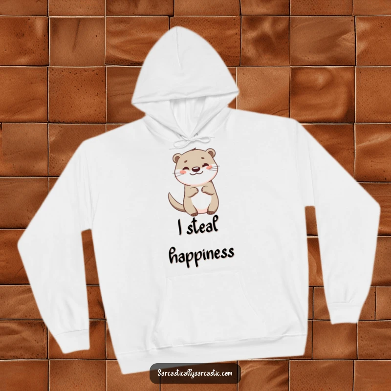 Funny otter hoodie featuring a happy otter with a teasing tail flick and a smirk, perfect for cozy, jovial wear.
