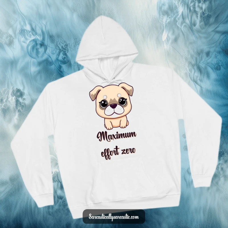 Funny Hoodie: Kawaii dog with a deadpan expression and droopy ears, embodying a relaxed, unimpressed vibe, a perfect funny gift.
