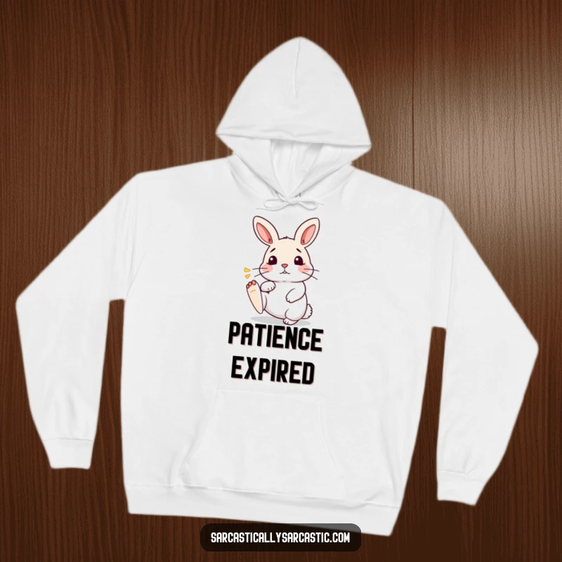 Funny Kawaii Rabbit Hoodie: A cute rabbit taps its foot, sighing comically, perfect for expressing funny impatience in cozy style.