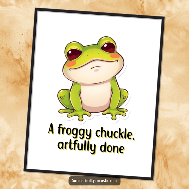 Funny Free Printable Wall Art of a frog giving a dry, amused chuckle and raising one brow.