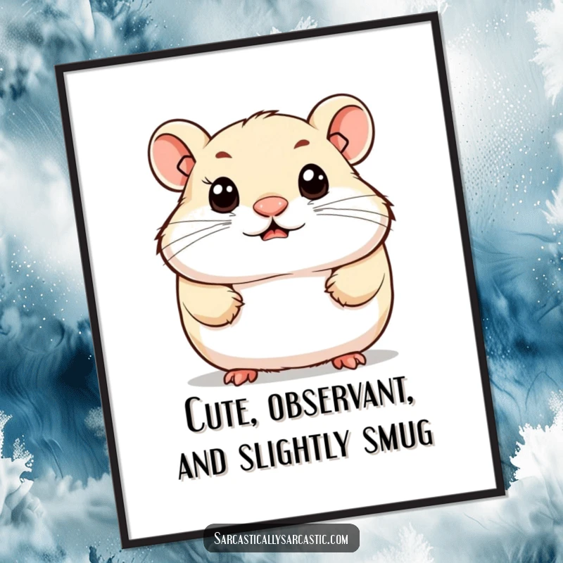 Free Printable wall art of a cute hamster with a knowing smirk and observant eyes, adding charm.