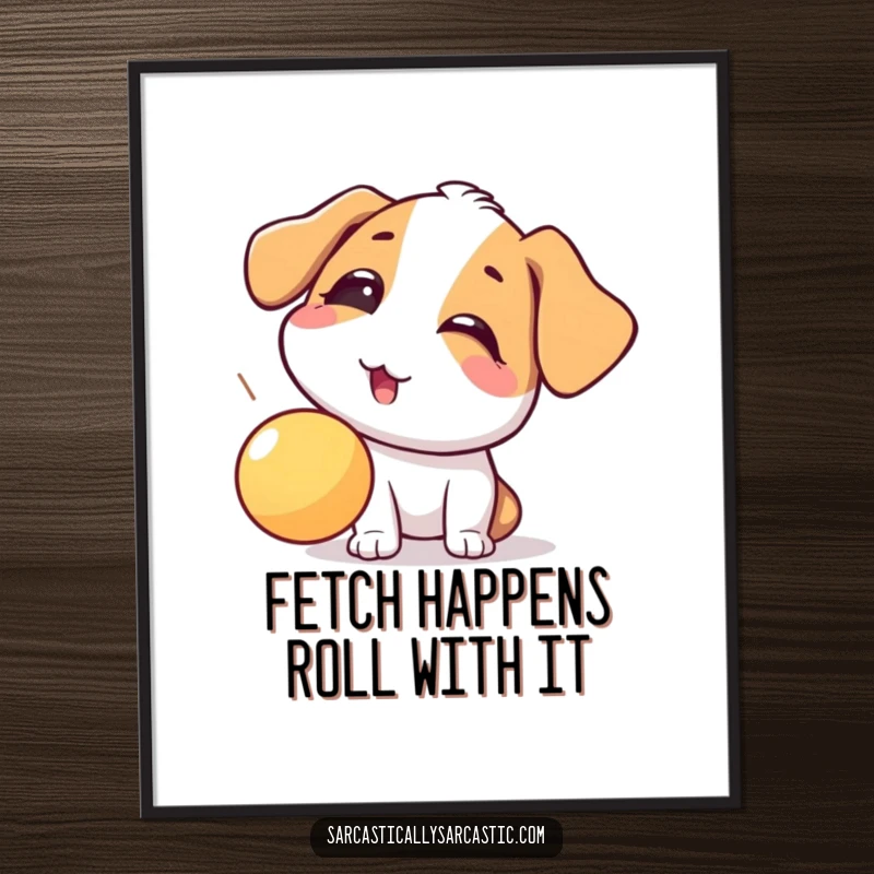 Funny free printable wall art of a dog rolling its eyes with playful exasperation at a falling object.