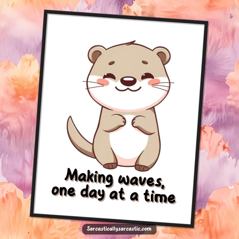 Funny Free Printable Wall Art: A happy otter with a teasing tail flick and a smirk, bringing joy.