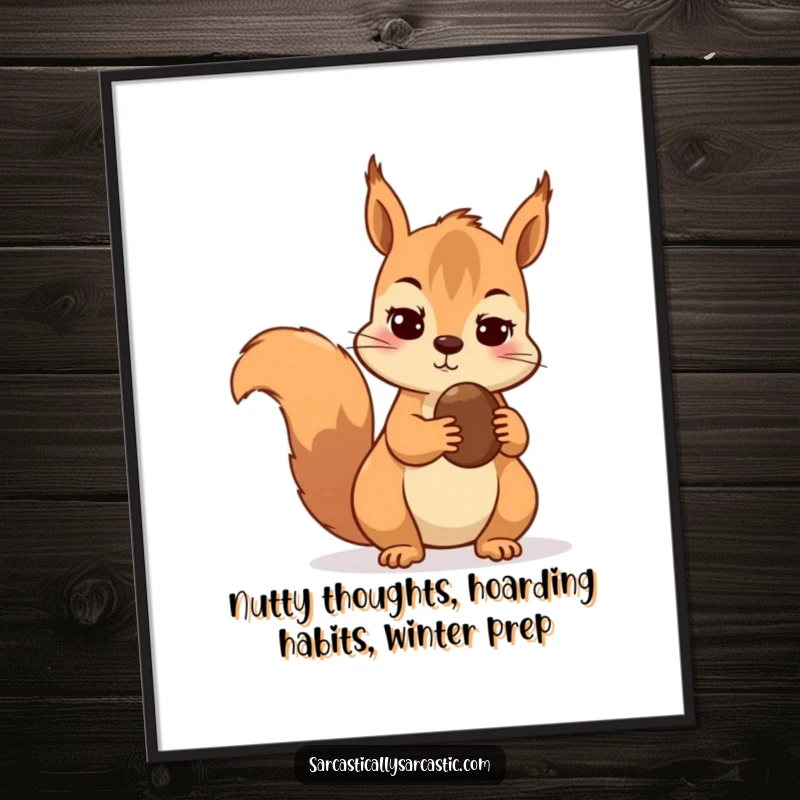 Funny Free Printable Wall Art: Skeptical squirrel guarding its nut, a humorous downloadable decor piece.
