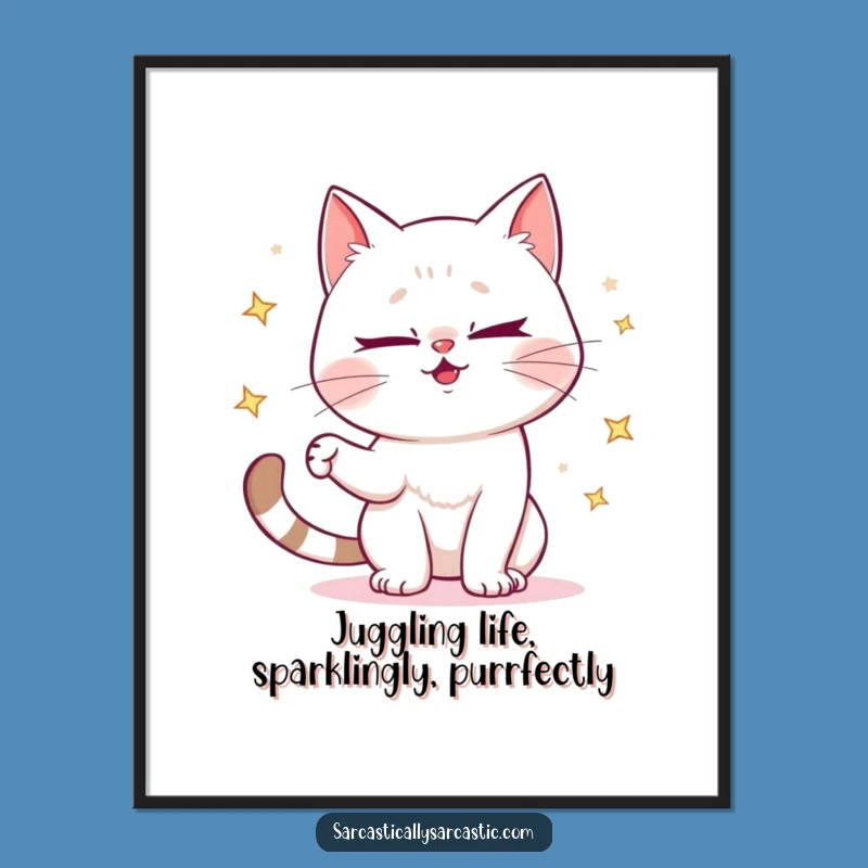 Free Printable Wall Art: Mischievous Cat, Sparkly Juggling Downloadable Decor