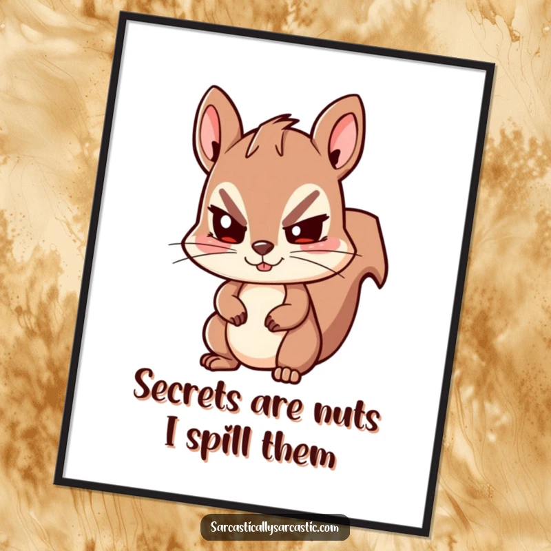 Funny Free Printable Wall Art: Kawaii squirrel giving a knowing, sly wink, a charmingly humorous art piece.