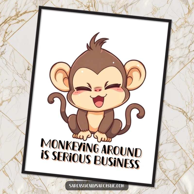 Funny Free Printable Wall Art showcasing a kawaii monkey with its eyes rolling dramatically, suggesting a humorous, over-the-top reaction.