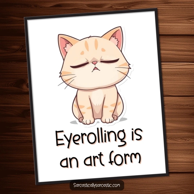 Funny Free Printable Wall Art featuring a cat rolling its eyes dramatically with a heavy sigh.