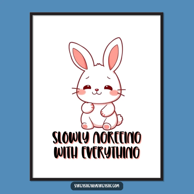 Funny Free Printable Wall Art: Kawaii Rabbit Nod - Downloadable Decor