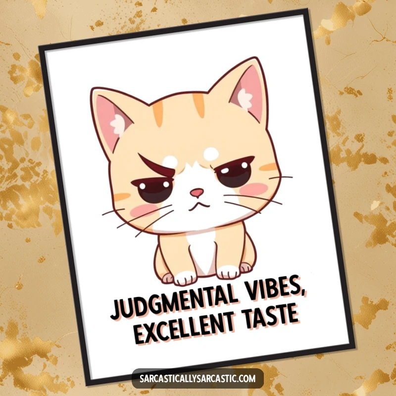 Funny Free Printable Wall Art showcasing a cat character with a judgmental, raised eyebrow, embodying pure unimpressed feline energy.