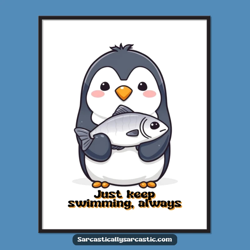 Funny Free Printable Wall Art: Penguin Deadpan Fish Art, Quirky Downloadable Decor