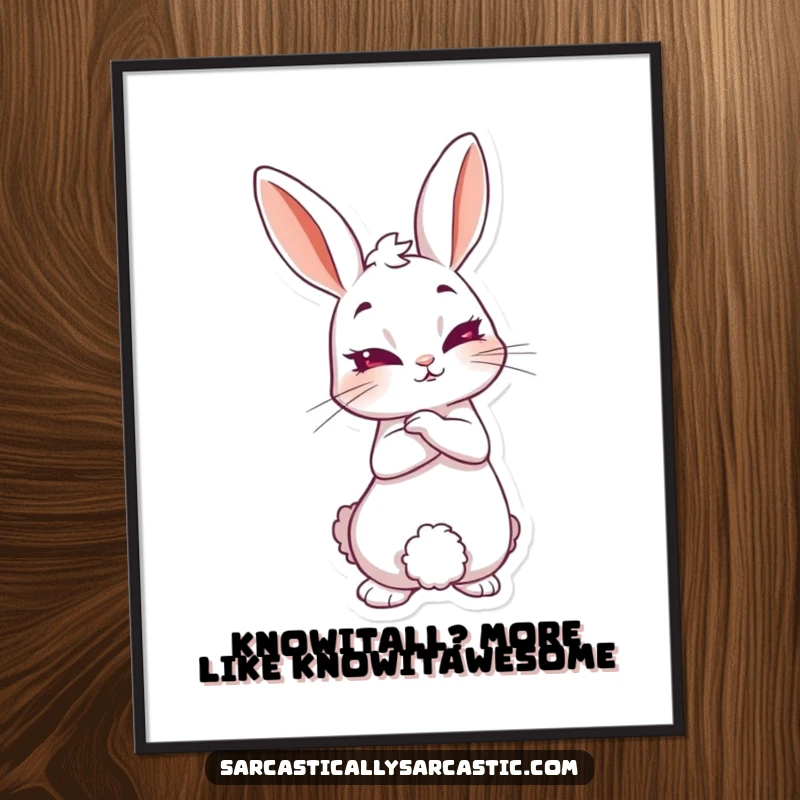 Funny Free Printable Wall Art depicting a rabbit character leaning back with a knowing smirk, exuding cleverness and playful mystery.