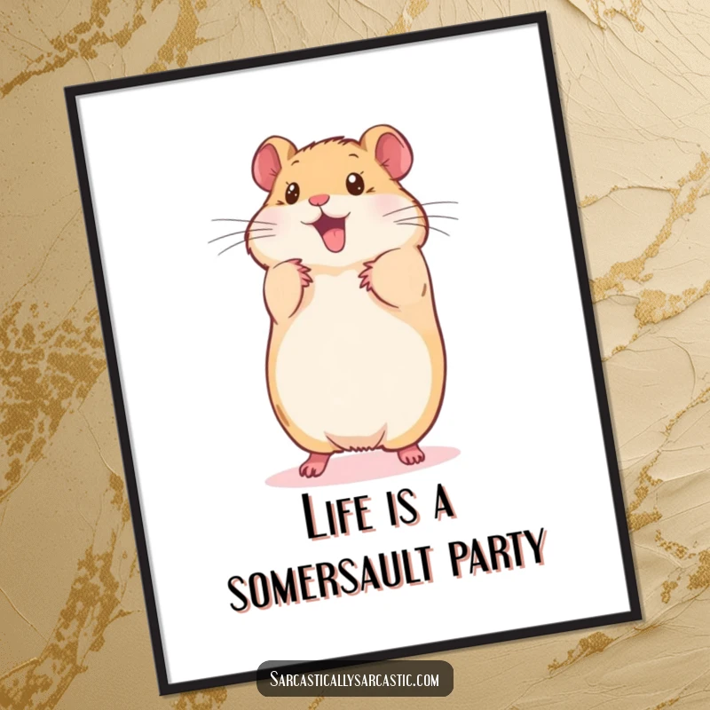 Funny Free Printable Wall Art: Playful hamster performing a tiny somersault, adding a dynamic and humorous artistic touch.