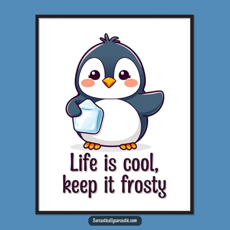Funny Free Printable Wall Art: Smirking Penguin Ice Cube Downloadable Decor