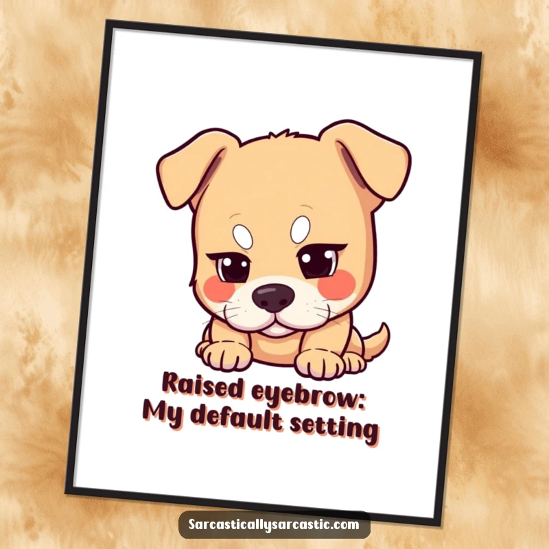 Funny Free Printable Wall Art of a dog with a knowing, amused, one-eyebrow raise, perfect for sarcastic decor lovers.