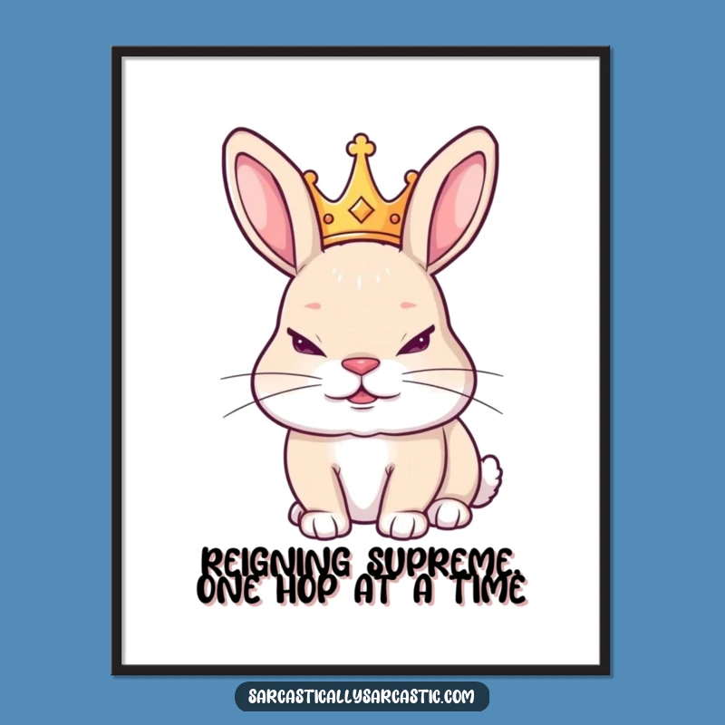 Funny Free Printable Wall Art: Royal Rabbit Crown Grin Laughable Downloadable Decor